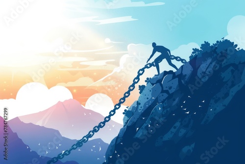 Flat Design: Person Pulling Anchor Chain, Symbolizing Perseverance photo