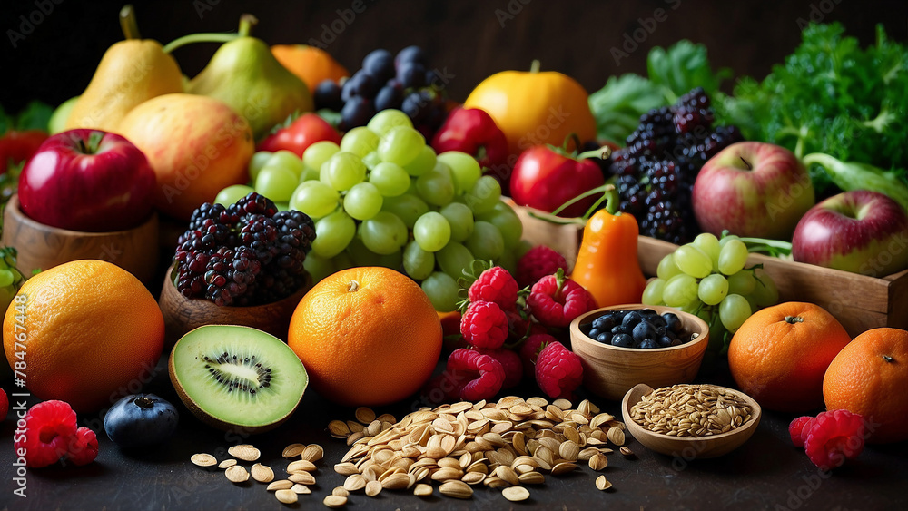 Fresh fruits over background, Generative AI, variety of village farm fruits Fresh fruits over background, Generative AI, variety of village farm fruits