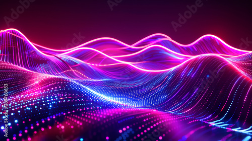 Abstract vibrant neon pink light waves with a futuristic glow background