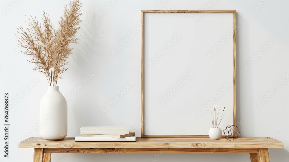 
Imagine a square wooden frame mockup placed on a vintage bench or table in a modern Scandinavian interior.