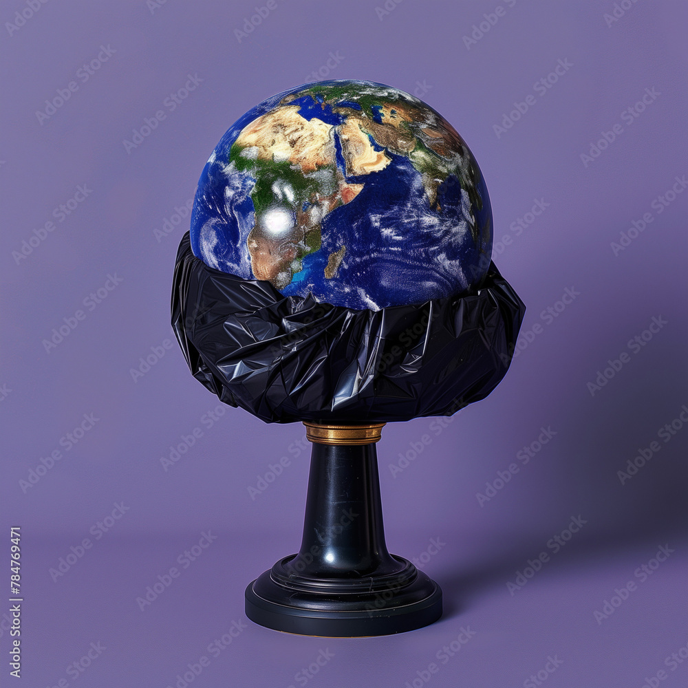 Earth in a trash bag. Minimal creative concept of planetary pollution. Earth in a trash bag. Minimal creative concept of planetary pollution.