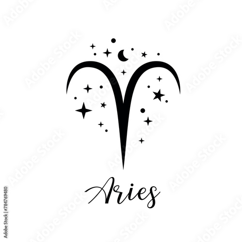 Aries zodiac sign with moon and stars
