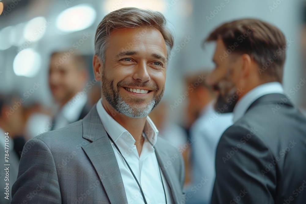 Businessmen in a jovial mood as they discuss business in an office Businessmen in a jovial mood as they discuss business in an office