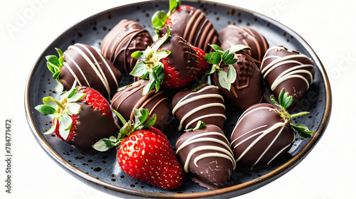 A Plate of Chocolate Covered Strawberries Isolate