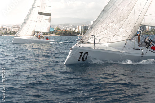 Competitive yacht regatta in mediterranean sea