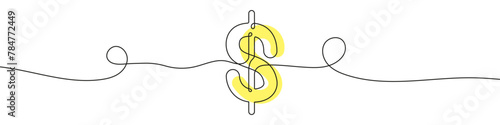 Continuous editable drawing of dollar currency icon. Dollar symbol in one line style.