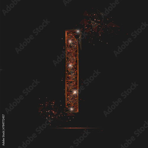 Abstract isolated orange image of a number one. Polygonal illustration looks like stars in the blask night sky in spase or flying glass shards. Digital design for website, web, internet.