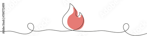 Continuous editable drawing of fire icon. Flame symbol in one line style.