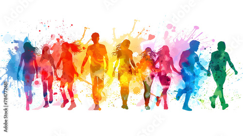 Colorful silhouettes of teenagers celebrating International Youth Day, representing unity and diversity. Suitable for event promotion, youth organization materials, and diversity campaigns. © ELmidoi-AI