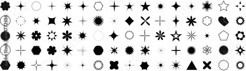 Shine stars shape icons, sparkling, geometric shapes symbols. Glow shiny icons for party or greeting cards. Vector illustration