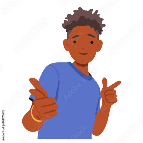 Teen Boy Pointing Directly At The Viewer With Index Fingers, Exhibiting Confidence And Assertiveness In His Gesture