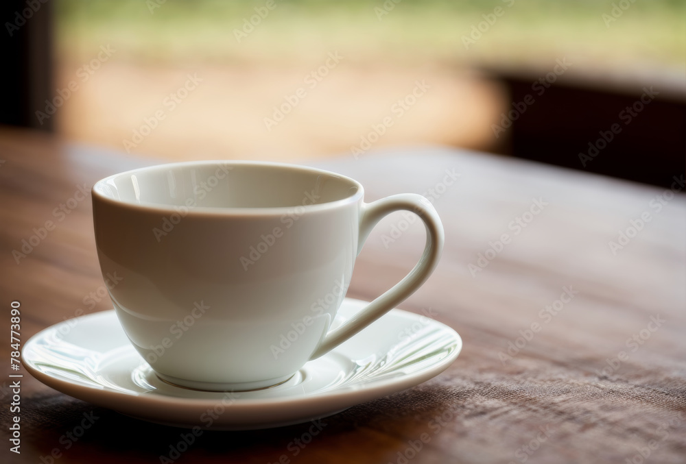 Espresso cup on a saucer, blurred cafe background, soft morning light. AI generated. Espresso cup on a saucer, blurred cafe background, soft morning light. AI generated.