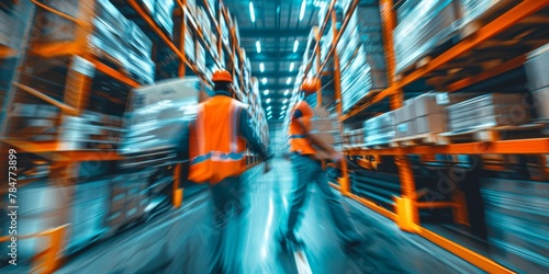 Blurred image of employees in a warehouse Generative AI