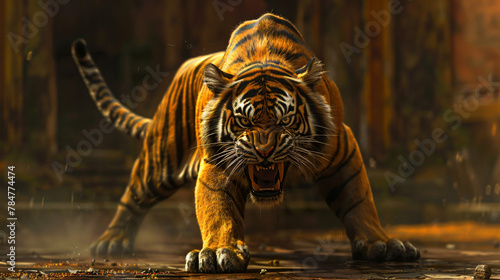 An angry tiger ready to pounce