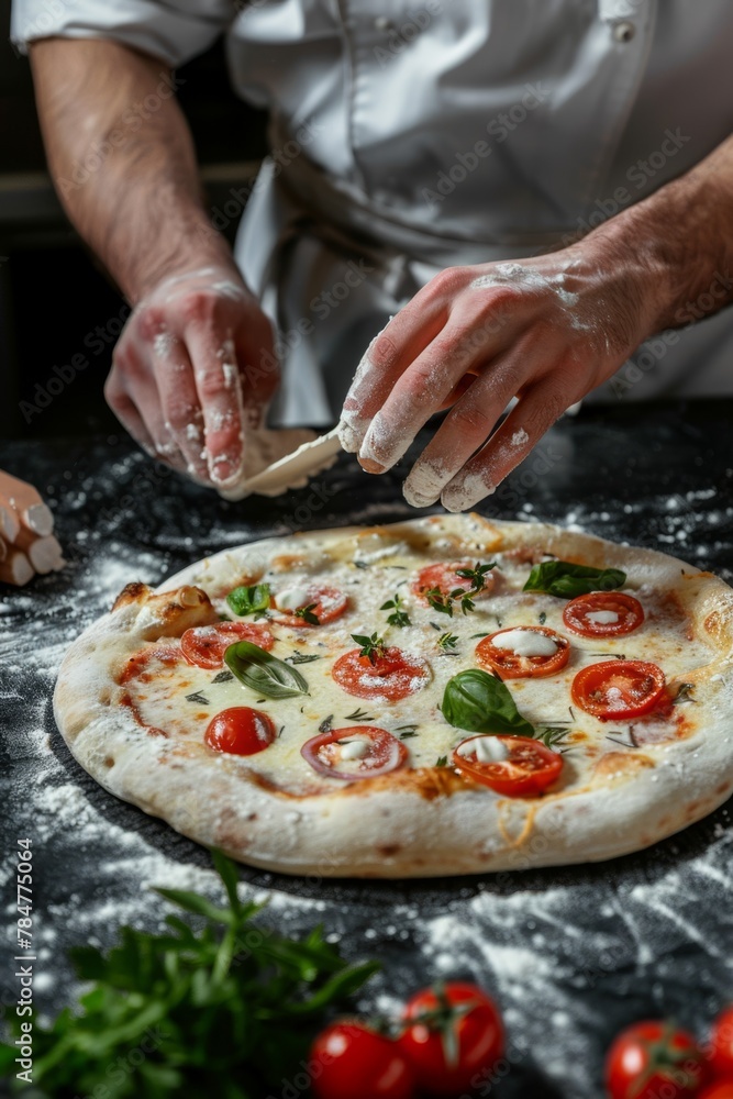chef making pizza close-up Generative AI