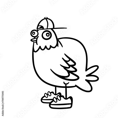 funny white pigeon in a cap and sneakers. Cartoon vector illustration isolated on white background.