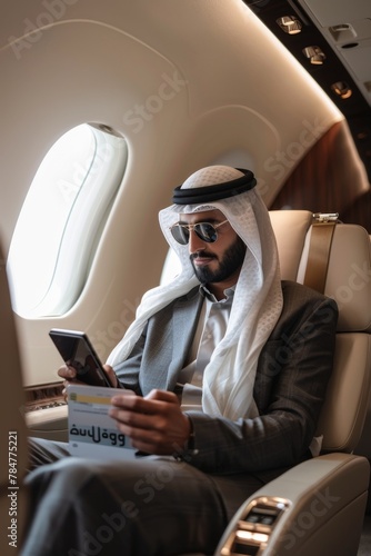 Arab businessman in a business jet Generative AI