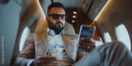 Arab businessman in a business jet Generative AI photo