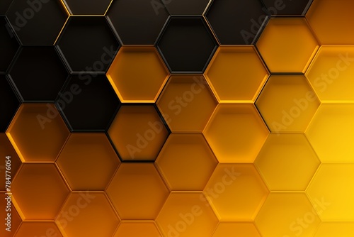 Black and yellow gradient background with a hexagon pattern in a vector illustration. 