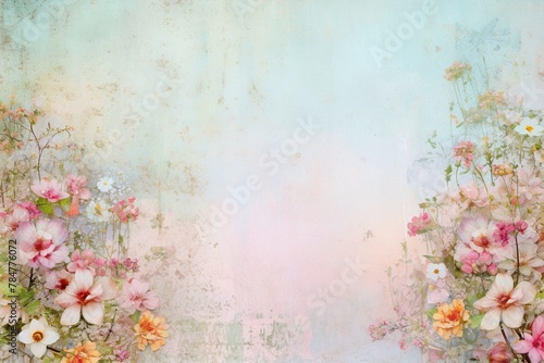 Scrapbook background with flowers, copy space in the middle