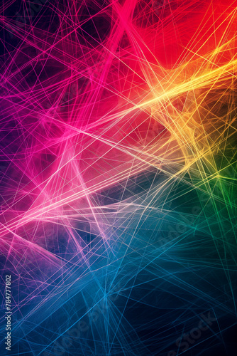 A colorful, abstract image with a rainbow of colors and lines