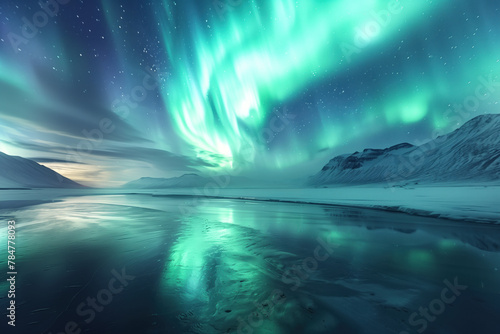 Wallpaper Mural northern lights over the fjord in winter Torontodigital.ca