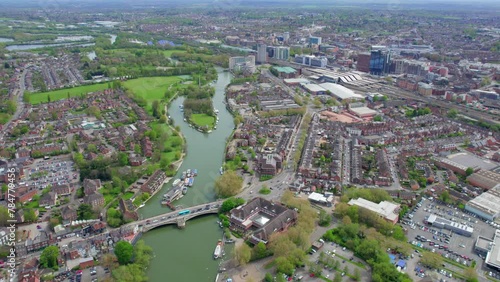 Sunny day in Caversham, Downtown Reading, and railway station, Berkshire, South of England. beautiful aerial view photo