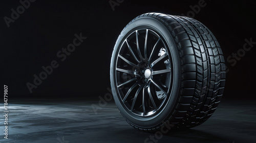 Car tire isolated on black background Modern high