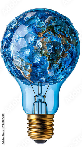 Earth hour concept: Blue world map of light bulb isolated on white background, Elements of this image furnished by NASA, world earth day