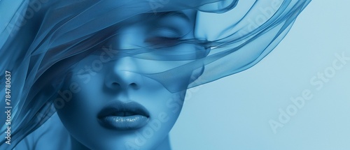 Fashion background blue, woman with blue hair, fashion model smooth elegance human lips glamour