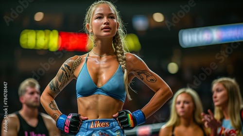 The spotlight is on her as she confidently addresses a captivated audience, igniting inspiration and empowerment.