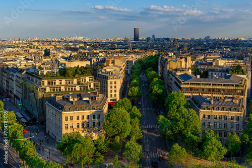 Aerial view of avenue  in Paris, France. Skyline of Paris. Architecture and landmarks of Paris