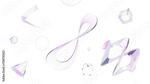 3d render colored glass material abstract geometric objects 