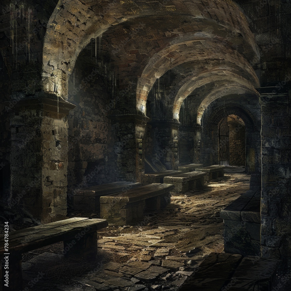 Ancient Castle Crypt Stone Walls Mystery Castle crypt resting place of legends eternal slumber,A dimly lit, ancient crypt with stone walls, arches, and flickering candles evokes a sense of mystery Ancient Castle Crypt Stone Walls Mystery Castle crypt resting place of legends eternal slumber,A dimly lit, ancient crypt with stone walls, arches, and flickering candles evokes a sense of mystery