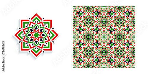 Ornament in eastern style. Islamic decor elements and template prints for national design. Ornament in eastern style. Arabic vector mandala flowers and backgrounds set. Traditional KSA, Kuwait, Oman, 