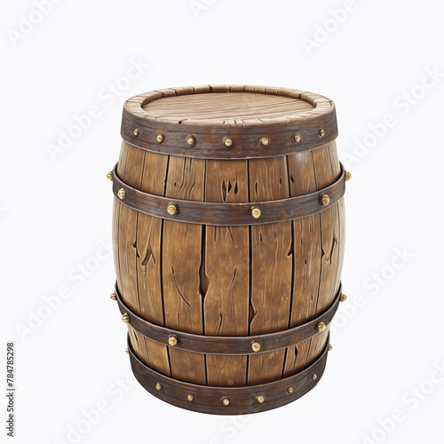 Wooden barrel stands. Cartoon 3D render © NADEZHDA