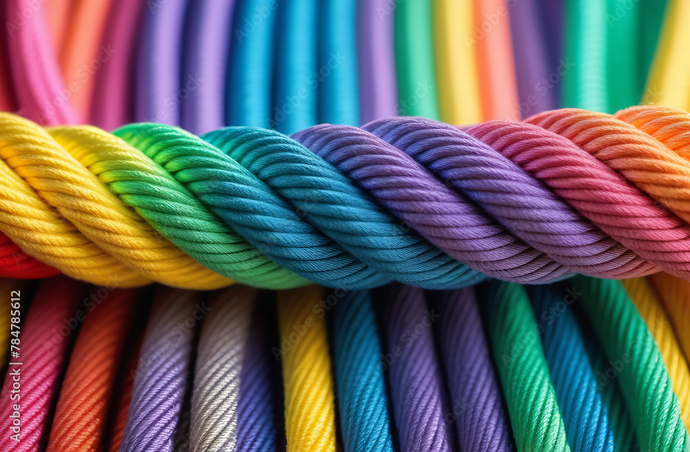 Colorful ropes are intertwined together. Symbol of a strong team Colorful ropes are intertwined together. Symbol of a strong team