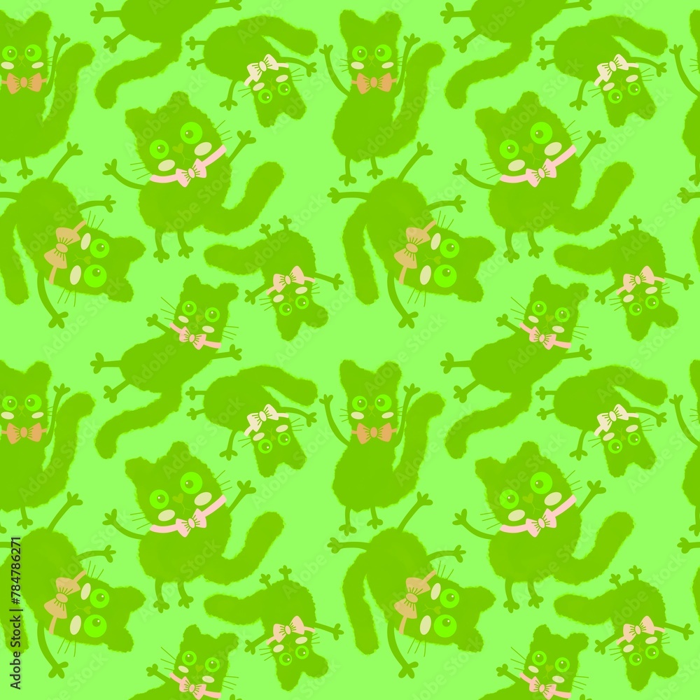 Obraz premium Watercolor spots animals seamless Halloween cats pattern for wrapping paper and fabrics and kids print and party