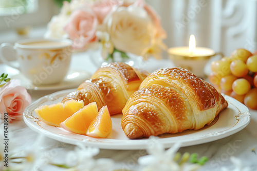Fresh croissants served on a plate