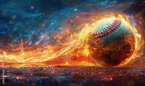 Abstract representation of a baseball game with swirling energy and vibrant colors photo