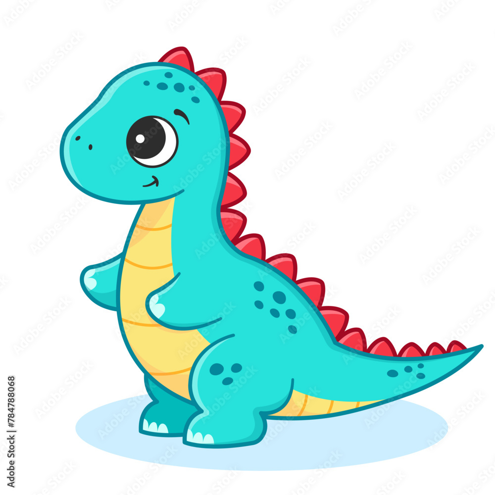 Fototapeta premium Little cute dinosaur. Illustration for children. For poster, stickers, card, game.