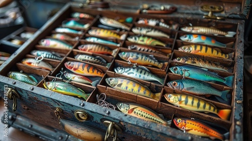 Fishing hooks and lures in a tackle box, ready for a day on the water