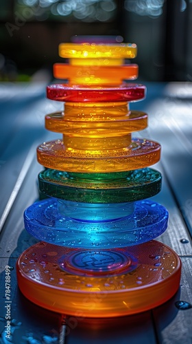 Playful photo of frisbee golf discs on a white background, outdoor fun photo