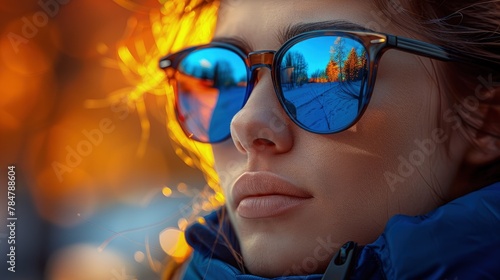 Sports sunglasses reflecting a sunny day, stylish and protective photo