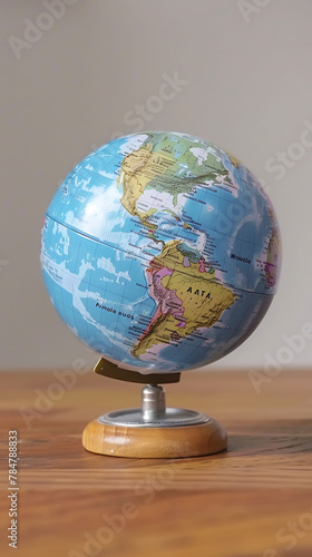 Globe on wooden table with white background  world earth day