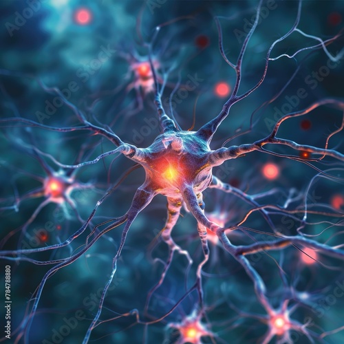 Neural networks weave through the brain, resembling a complex web of connections. The visual encapsulates the intricate dance of signals and processes within the neural landscape.