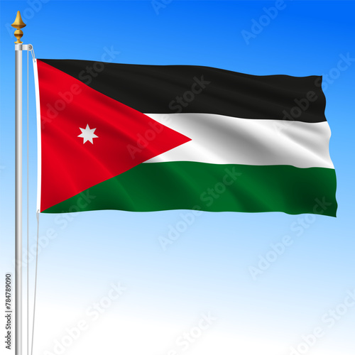 Kingdom of Jordan, official national waving flag, asiatic country, vector illustration