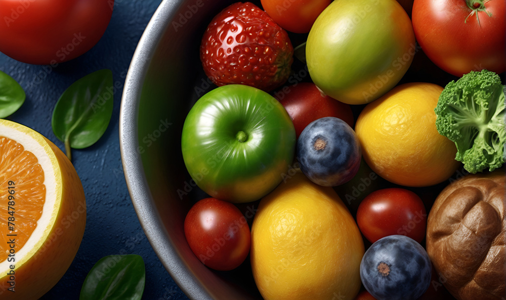 Vegetables, fruits, citrus fruits and berries in abundance Vegetables, fruits, citrus fruits and berries in abundance