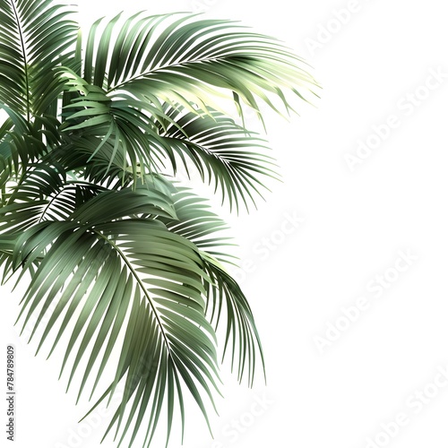 3D rendering of a realistic palm leaves shrub in the corner of the image  showcasing the intricate details of each leaf.