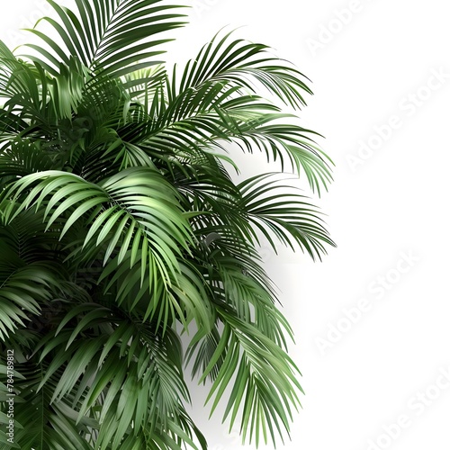 3D rendering of a realistic palm leaves shrub in the corner of the image  showcasing the intricate details of each leaf.